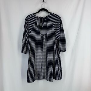 Umgee Womens Navy Blue White Striped Open Back Tie Shirt Dress Medium